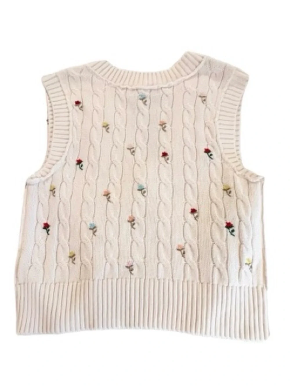 🆕- Free People - Plumeria Floral Sleeveless Cable Knit Vest. Size: Small